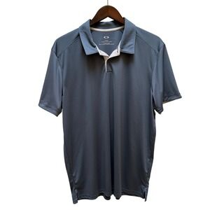 Oakley Tailored Fit Gray Polo Shirt Blue Men Large XL Golf Casual‎ Activewear